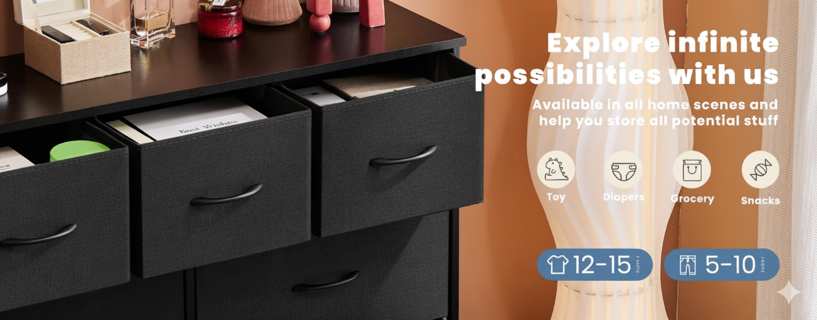 7-Drawer Fabric Dresser for Bedroom, Clothes Storage Organizer Cabinet and Chest for Living Room or Home Furniture Display