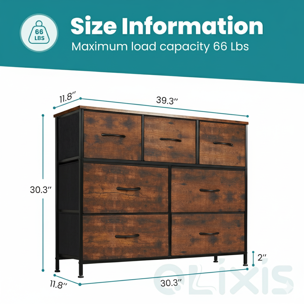 7-Drawer Fabric Dresser for Bedroom, Clothes Storage Organizer Cabinet and Chest for Living Room or Home Furniture Display