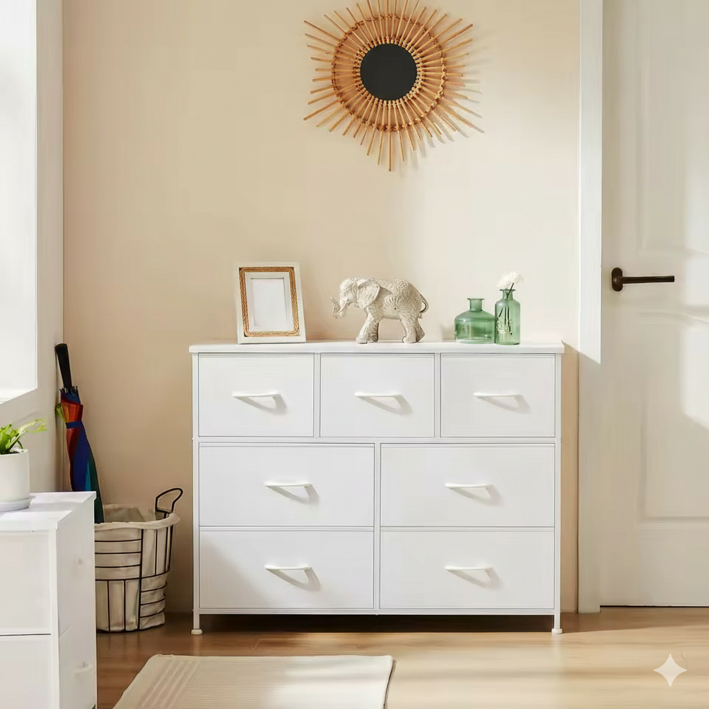 7-Drawer Fabric Dresser for Bedroom, Clothes Storage Organizer Cabinet and Chest for Living Room or Home Furniture Display