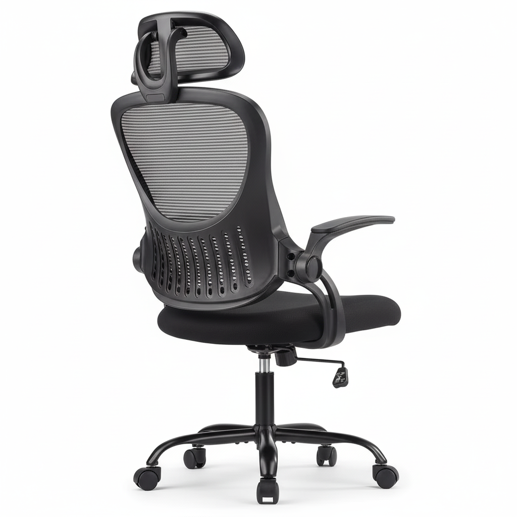 Ergonomic Mesh Office Chair with Adjustable Headrest, Foldable Armrests, and Lumbar Support for Comfortable Home Office Work