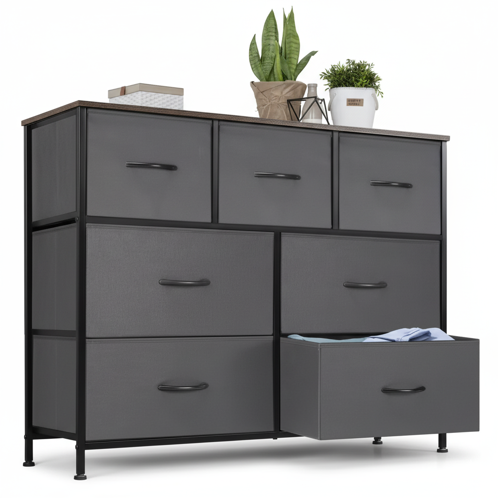 7-Drawer Fabric Dresser for Bedroom, Clothes Storage Organizer Cabinet and Chest for Living Room or Home Furniture Display