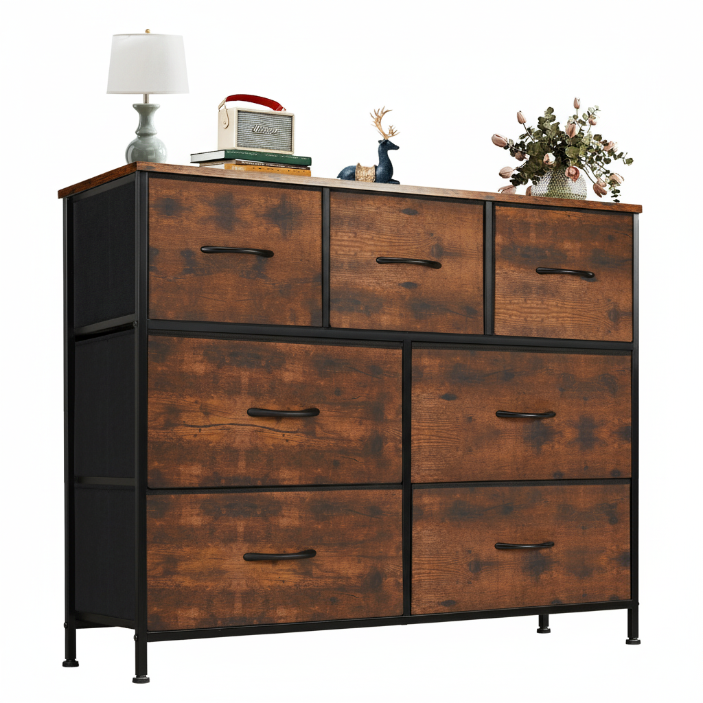 7-Drawer Fabric Dresser for Bedroom, Clothes Storage Organizer Cabinet and Chest for Living Room or Home Furniture Display