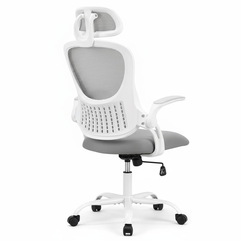 Ergonomic Mesh Office Chair with Adjustable Headrest, Foldable Armrests, and Lumbar Support for Comfortable Home Office Work