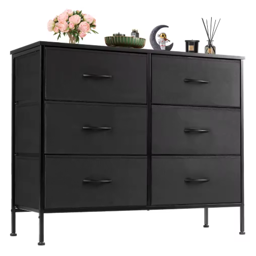 6-Drawer Fabric Dresser Nightstand – Rustic Bedroom Storage Chest, Bedside Sofa Table & Closet Organizer Cabinet by JHK