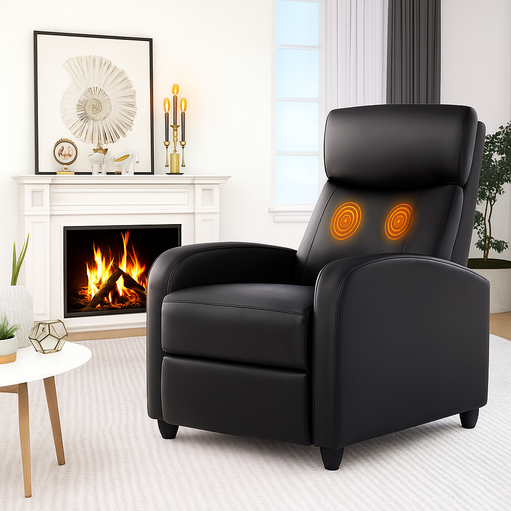 Modern Recliner Chair – Adjustable Massage Sofa with Lumbar Support, Padded Fabric Seat & Backrest for Living Room or Home Theater