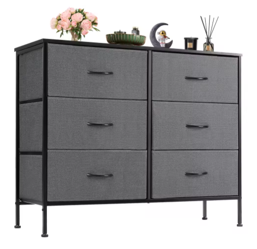 6-Drawer Fabric Dresser Nightstand – Rustic Bedroom Storage Chest, Bedside Sofa Table & Closet Organizer Cabinet by JHK