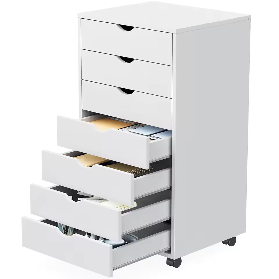 7-Drawer Wooden Dresser Chest – Rolling Storage Cabinet with Wheels, Modern Nightstand Organizer for Bedroom, Office, or Living Room