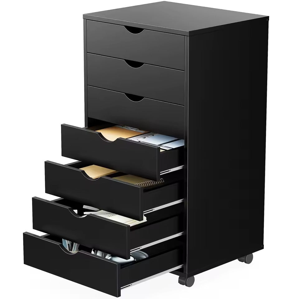 7-Drawer Wooden Dresser Chest – Rolling Storage Cabinet with Wheels, Modern Nightstand Organizer for Bedroom, Office, or Living Room