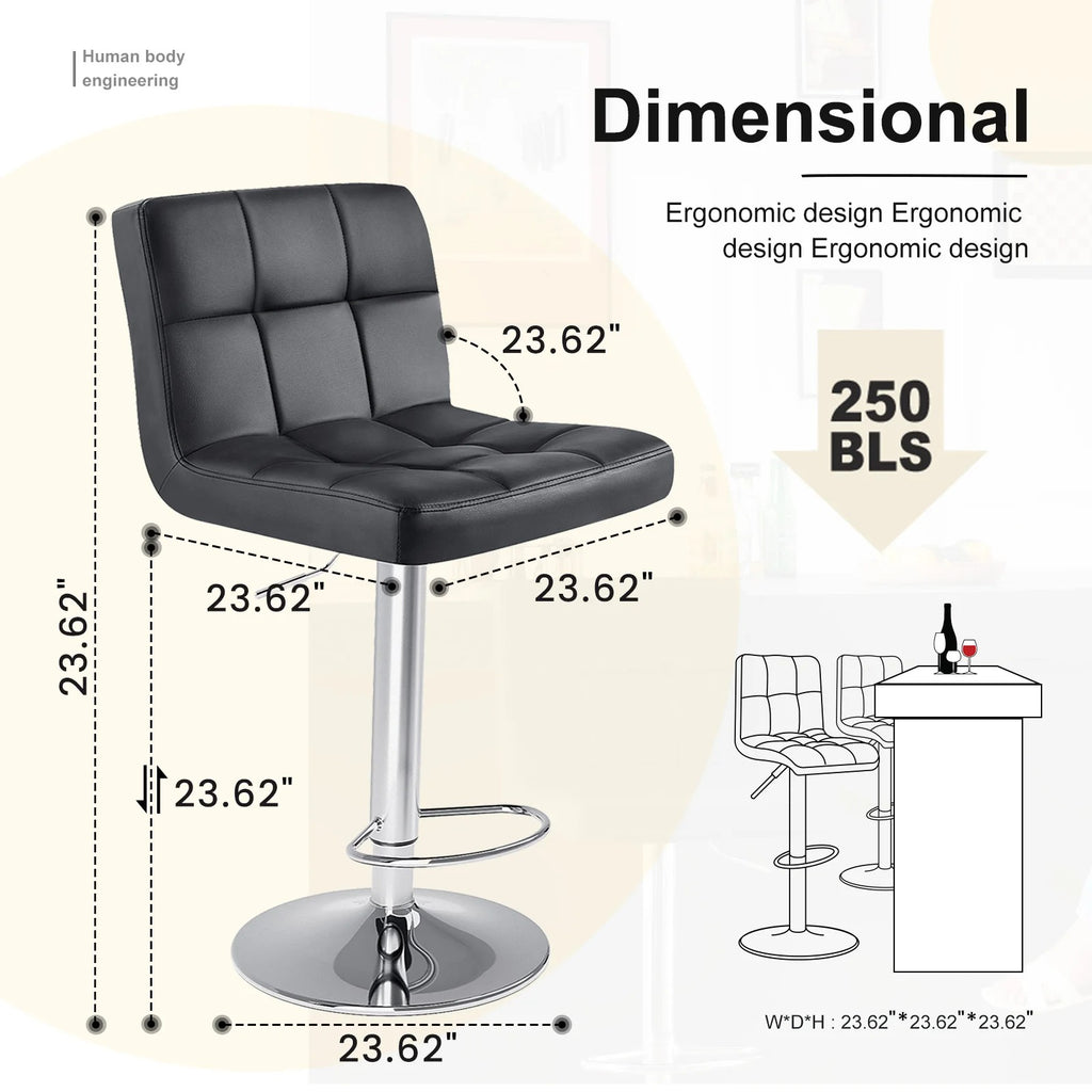 PU Leather Bar Stools Set of 2 – Upholstered Counter Height Chairs with Comfortable Backrest, SGS Certified Gas Cylinder, and Metal Base for Kitchen or Bar