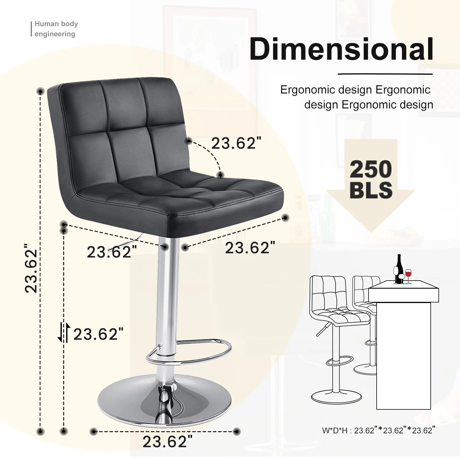 PU Leather Bar Stools Set of 2 – Upholstered Counter Height Chairs with Comfortable Backrest, SGS Certified Gas Cylinder, and Metal Base for Kitchen or Bar