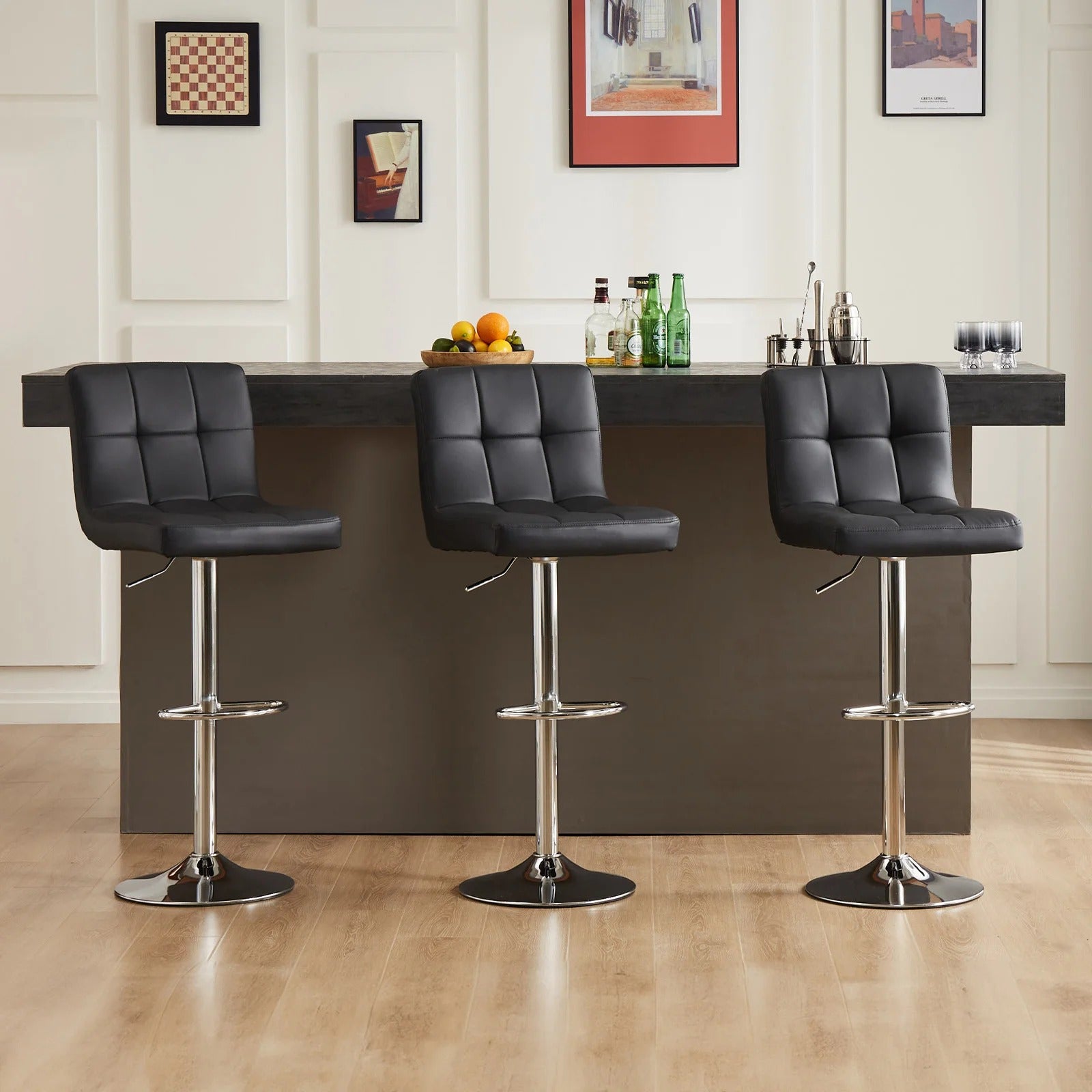 PU Leather Bar Stools Set of 2 – Upholstered Counter Height Chairs with Comfortable Backrest, SGS Certified Gas Cylinder, and Metal Base for Kitchen or Bar