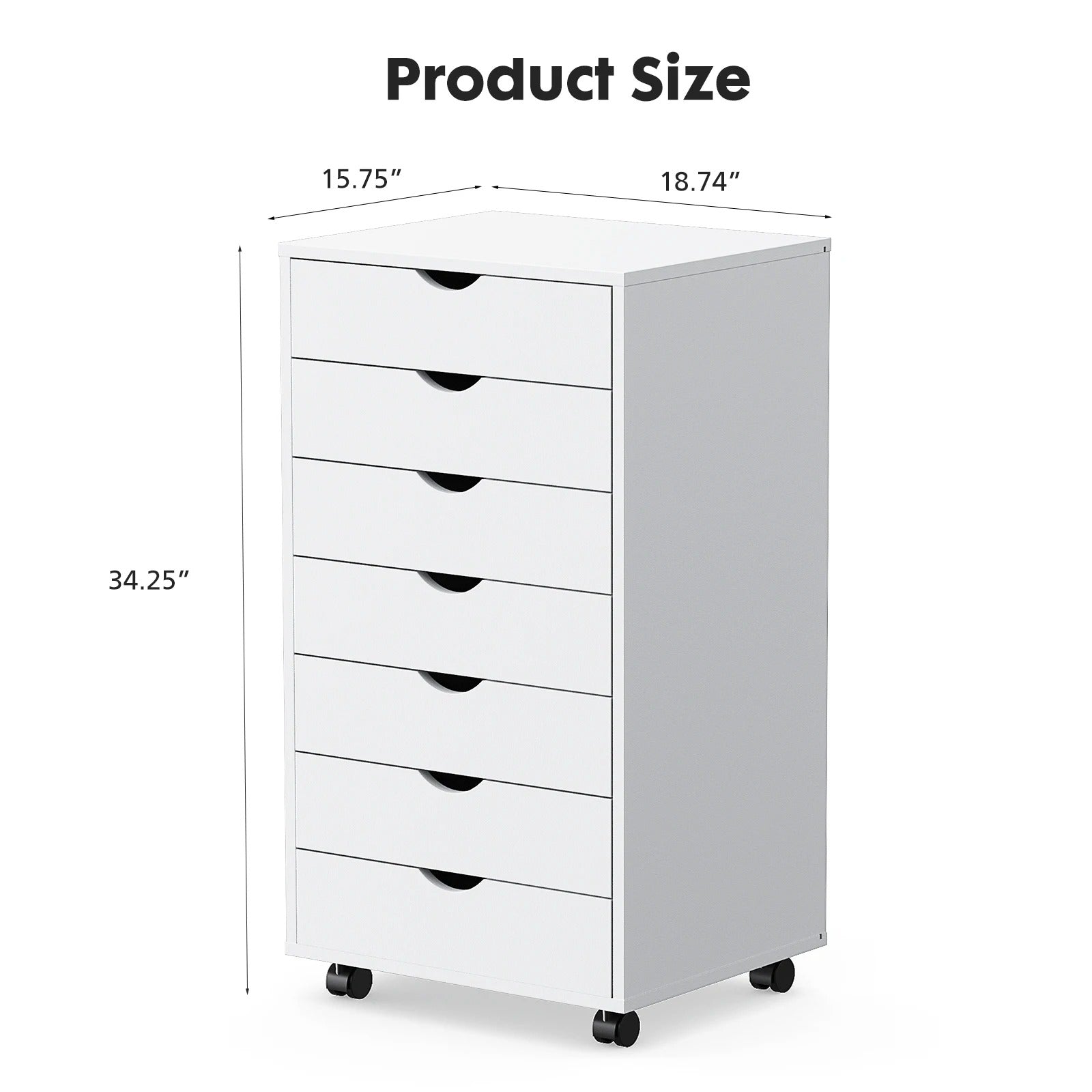 7-Drawer Wooden Dresser Chest – Rolling Storage Cabinet with Wheels, Modern Nightstand Organizer for Bedroom, Office, or Living Room