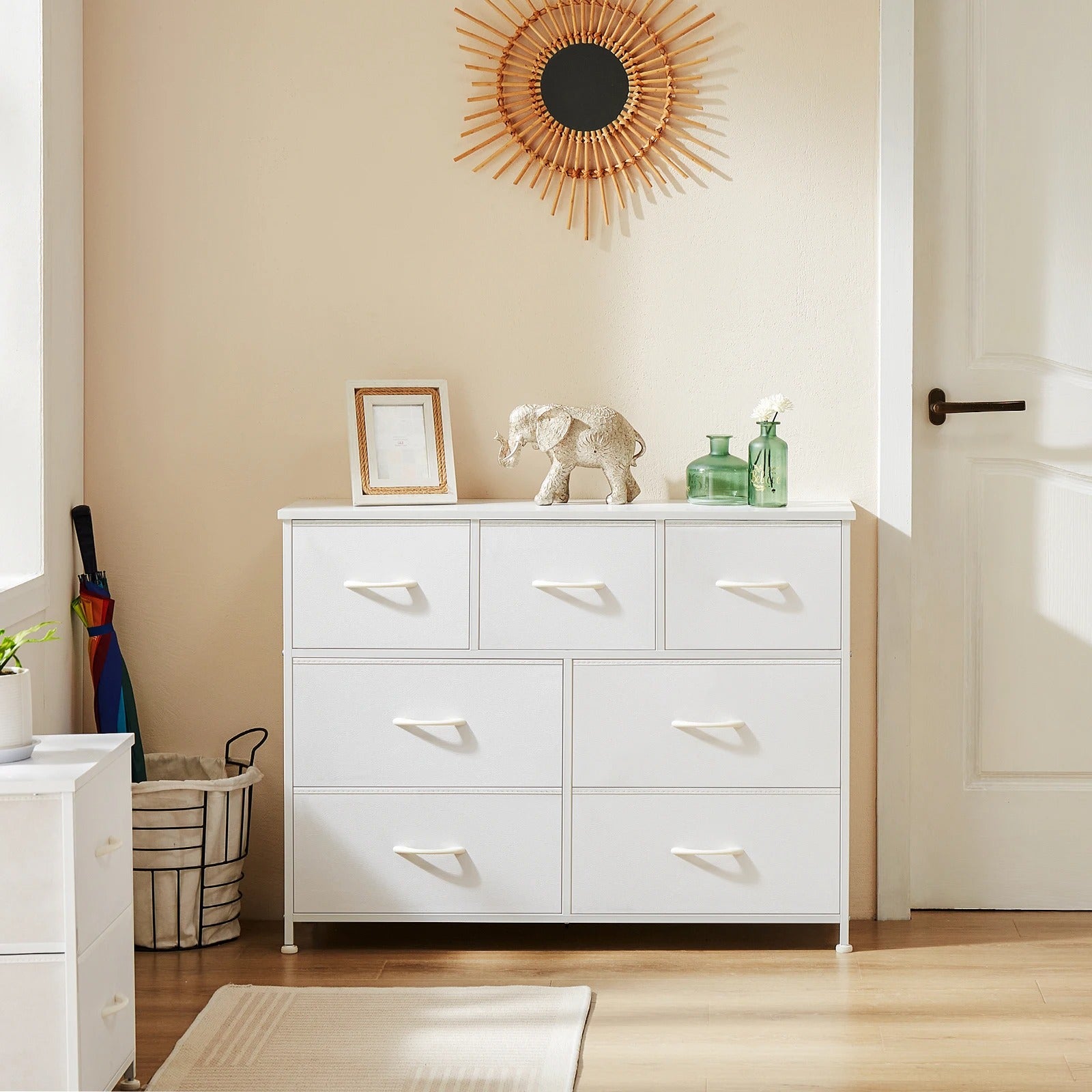 Wardrobe Closet for Bedroom – Fabric Storage Cabinet with 5/7/10 White Drawers, Space-Saving Chest Organizer Furniture for Clothes and Accessories