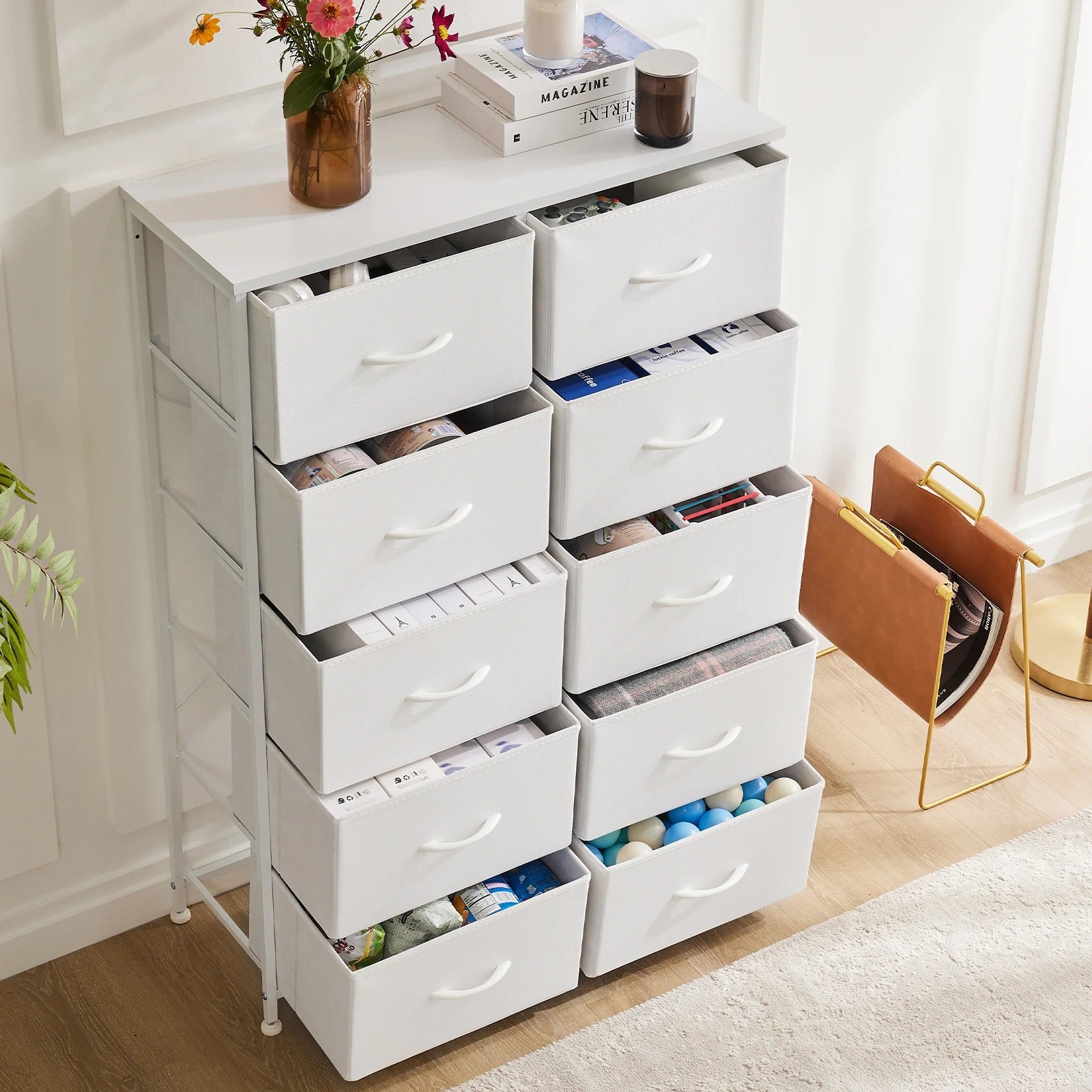 Wardrobe Closet for Bedroom – Fabric Storage Cabinet with 5/7/10 White Drawers, Space-Saving Chest Organizer Furniture for Clothes and Accessories